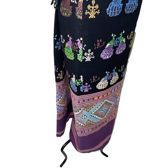 Chalermrak Womens Maxi Skirt Black Size Medium Vintage Custom Made Peacock Lined - Picture 6 of 12